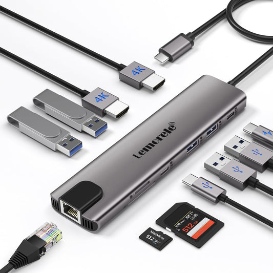 Aluminum Docking Station USB C Hub 2 HDMI, Gigabit Ethernet, 4 USB A, USB C 3.0, PD100W, SD TF, 1000Mbps RJ45 Lan Dock Usbc Adapter MacBook Docking Station Laptop 2 Monitors for Lenovo HP Dell Surface