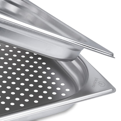 jokobela 2-piece GN container set :: 1x perforated / 1x non-perforated :: suitable for Gaggenau, Miele, and Siemens steam ovens (stainless steel, dishwasher safe, GN 2/3, W 32.5 x L 35.4 x 40mm deep)