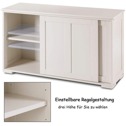 COSTWAY sideboard, kitchen cabinet with sliding doors & adjustable shelves, buffet cabinet storage cabinet, serving cabinet for kitchen, dining room, living room, 107 x 33 x 60 cm, wood, cream white.