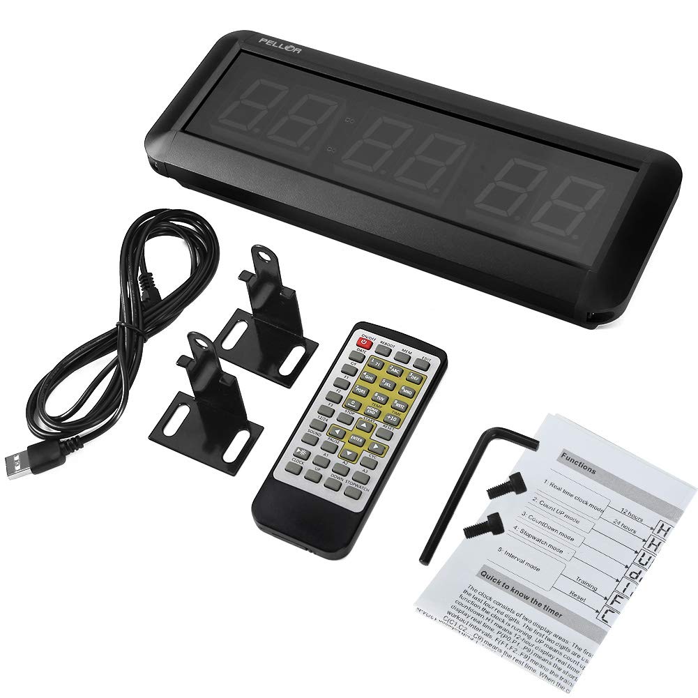 Fitness Timer 1.5 inch digital display interval timer multifunctional workout gym timer wall clock with IR remote control for Crossfit, Tabata, EMOM, MMA.
