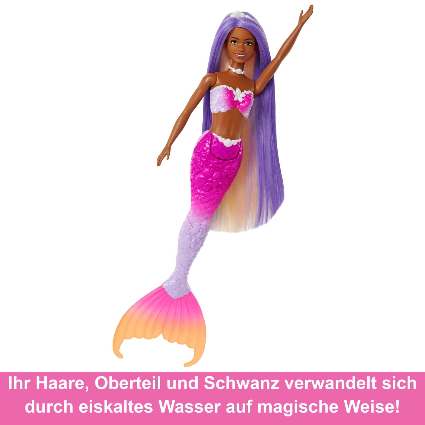 BARBIE Mermaid Doll - Inspired by the TV show "Barbie: A Hidden Magic", with color-change effect and accessories, 19 cm pink hair to style, for endless playtime, HRP98