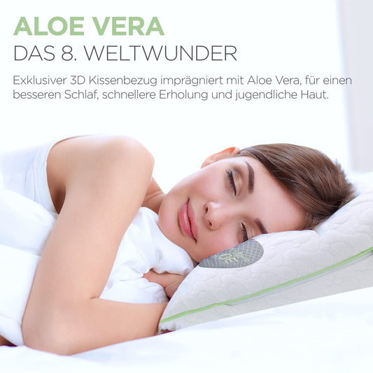 Pillow 40 x 80 Aloe Vera - Cool in summer, warm in winter - No.1. Side sleeper pillow with soothing effect - Very breathable.