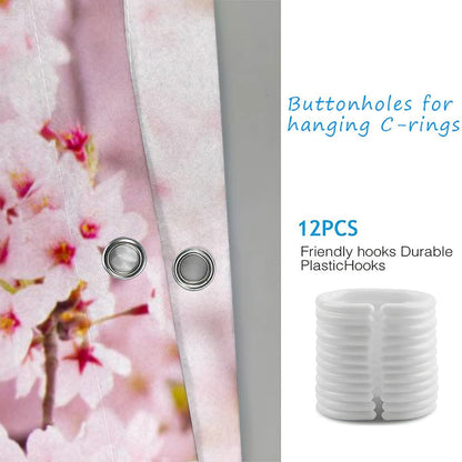 Shower curtain 240x200 Pink Sakura Anti-Mold Waterproof Extra Long Shower Curtains with 12 Shower Curtain Rings Flower 3D Design Bath Curtain for Bathtub Bathroom