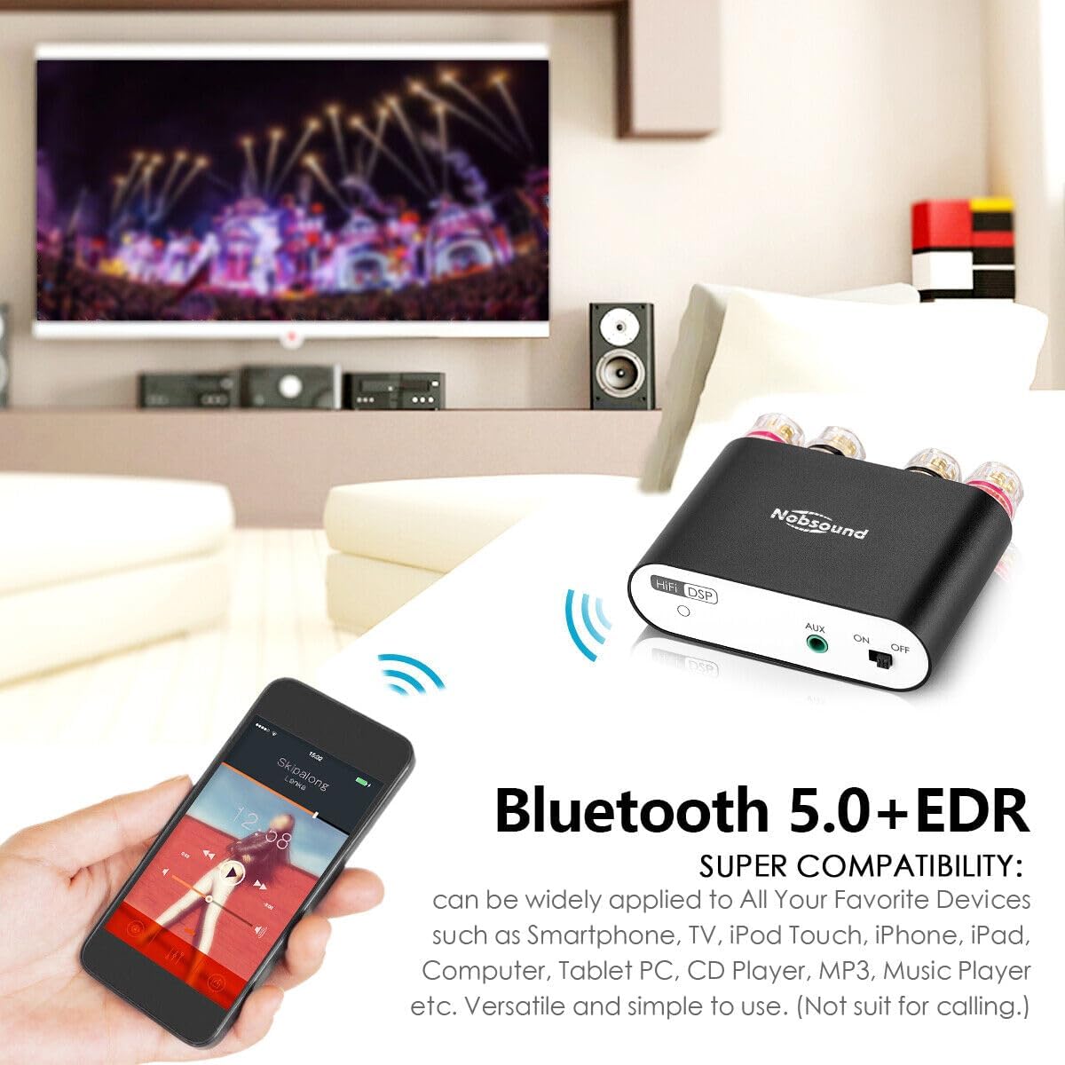 Nobsound NS-10G PRO Stereo Amplifier, Hi-Fi DSP 100W x 2 Bluetooth 5.0 Receiver, 2.0 Channel Power Audio Amplifier for Home Speakers Upgrade Version Mini Digital Amplifier (Black)