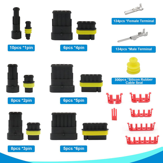 740pcs car plugs, car connectors, waterproof car plugs, waterproof plugs 12v, with crimping tool, 1/2/3/4/5/6 pin car plugs, suitable for cars, motorcycles, boats, trucks.