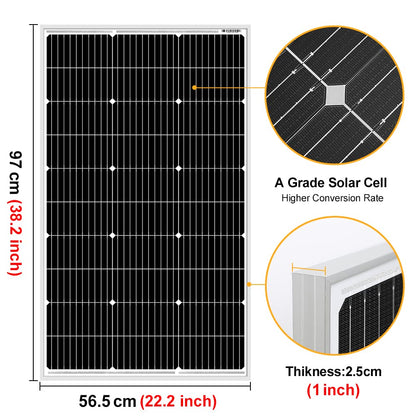 DOKIO 100W 18V monocrystalline solar panel - solar module 100 watt for 12V batteries perfect for RV, camping, garden shed