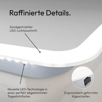 Talos Moon bathroom mirror with lighting 120x70 cm - Illuminated bathroom mirror - moisture-resistant due to aluminum frame - Light color Neutral White