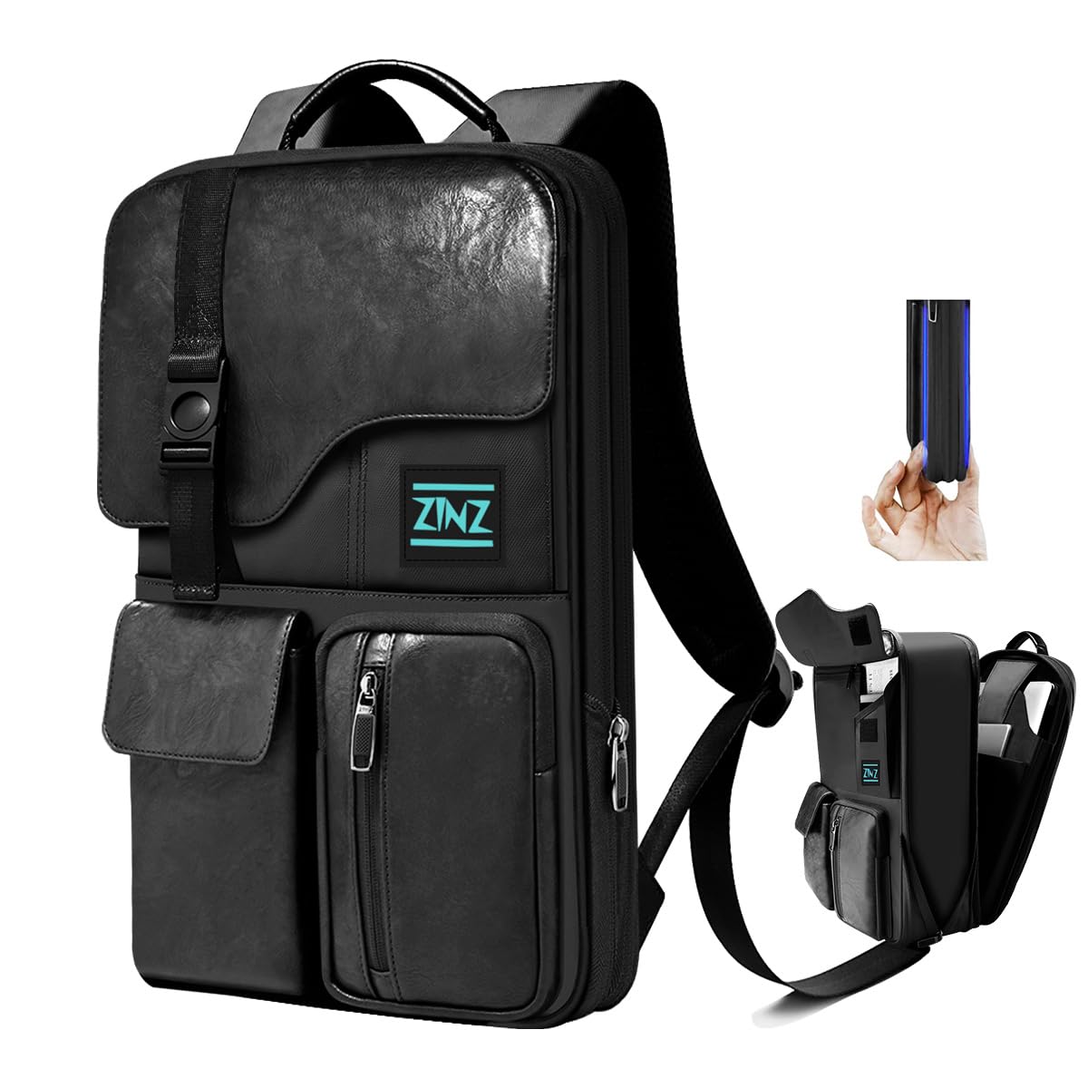 ZINZ laptop backpack 15 15.6 16 inch, Expandable computer backpack with multiple pockets, Anti-theft travel daypack for men and women, Black JP