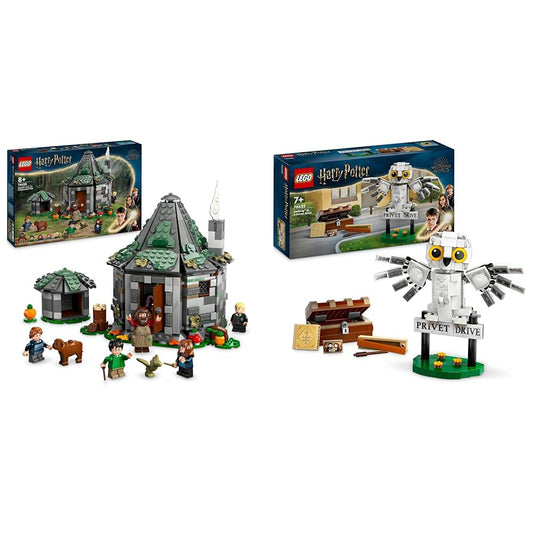 LEGO Harry Potter Hagrid's Hut: A Unexpected Visit set comes with 5 mini-figures and 2 animal figures. Also, Harry Potter's Hedwig in Privet Drive 4 set includes a toy owl for kids.