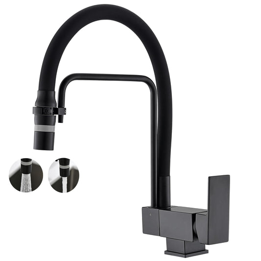Pre-Window Kitchen Faucet with 360° Adjustable Water Tap with 2 Spray Modes, 360° Rotatable Faucet and Under-Window Installation, Ideal Mixer for Kitchens Below the Window (Black)