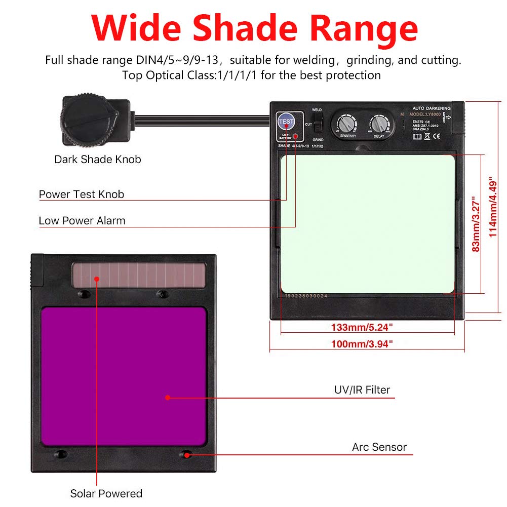 Welding Helmet - Automatic Darkening True Color Welding Mask, Solar Powered Wide Viewing Area Welder's Helmet, 4 Arc Sensor Wide Shade 4~5/9-9/13 Welding Helmet with Spare Lens