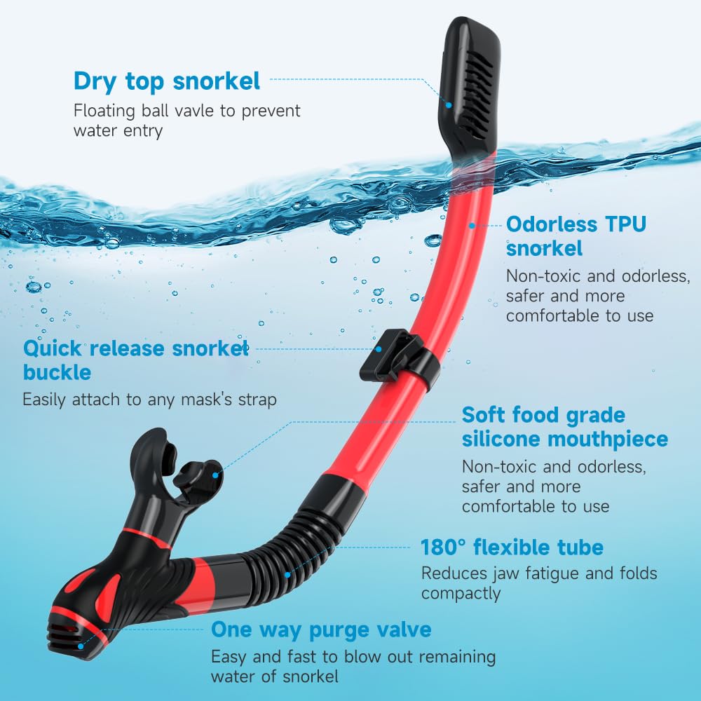 Findway adult snorkel set, snorkel set with diving mask and snorkel, anti-leak & anti-fog & anti-UV tempered glass diving mask for diving, snorkeling, and swimming, for women and men.