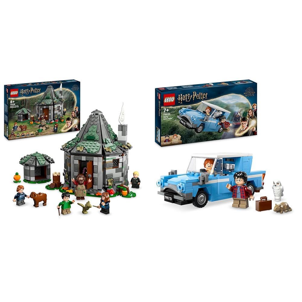 LEGO Harry Potter Hagrid's Hut: A Unexpected Visit Set & Harry Potter Flying Ford Anglia, a buildable toy car.