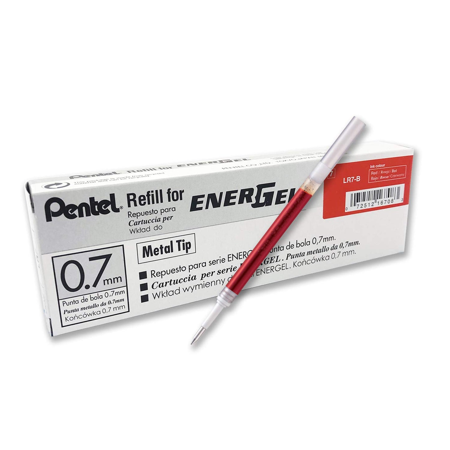 Pentel BL77-12 EnerGel Gel Ink Rollerball Pen with 0.7mm ball diameter = 0.35mm line width, 12 pack & LR7-BX refill for EnerGel pens 0.7mm ballpoint, red, 12 pack