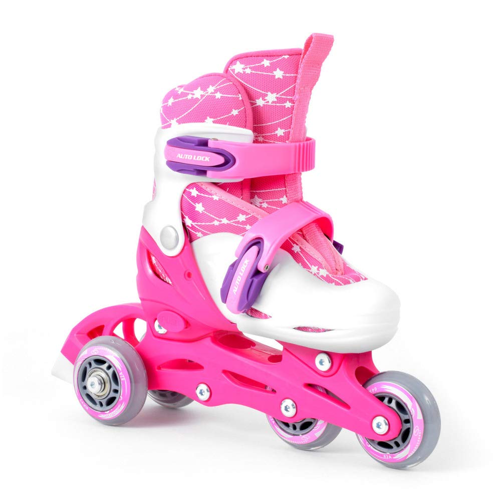 SMJ Kids Girls Set 2in1 Inline Skates Adjustable Roller Skates with LED Wheels + Protective Gear Set + Helmet + Bag (Size 30-33)
