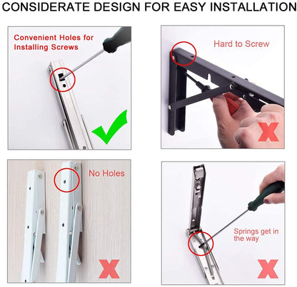 YUMORE Folding Shelf Bracket Heavy Duty 350mm, YUMORE Folding Shelf Brackets Stainless Steel Folding Shelf Supports Wall Table Brackets Folding Hinge for Benches Shelves Wall Mount, Space Saving, Capacity 330 lb [2PACK]