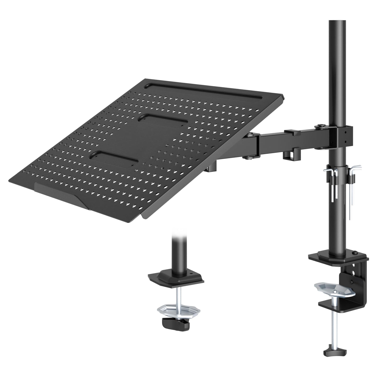 Redbat monitor arm with ventilated laptop tray, fully adjustable for 13 to 32 inch LCD LED screen & up to 16 inch notebook, 2 mounting options, tilt, swivel & rotate