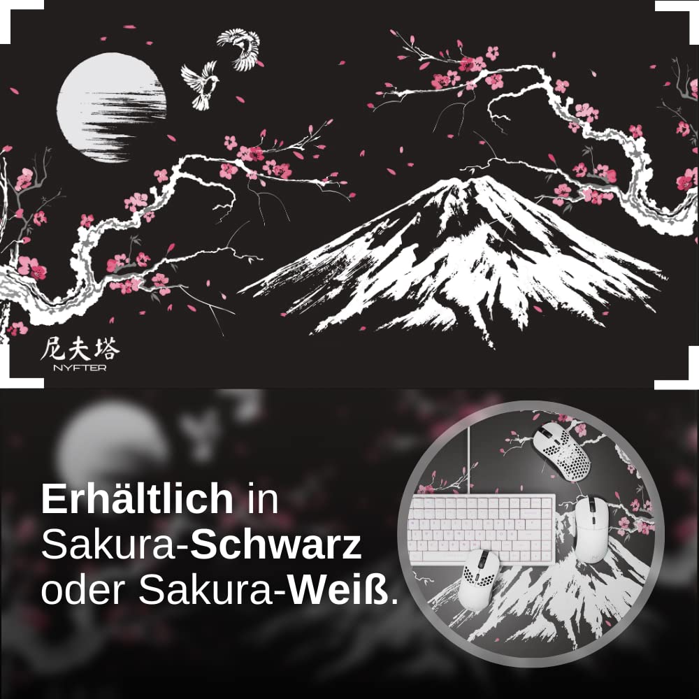 Nyfter - 3XL Gaming Mousepad Sakura Black 1200 x 600mm Premium Fuji Mousepad Size Large stitched edges durable with high-end glide and anti-slip speed gaming mousepad