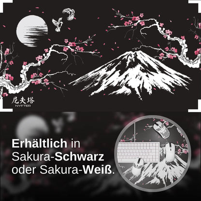 Nyfter - 3XL Gaming Mousepad Sakura Black 1200 x 600mm Premium Fuji Mousepad Size Large stitched edges durable with high-end glide and anti-slip speed gaming mousepad