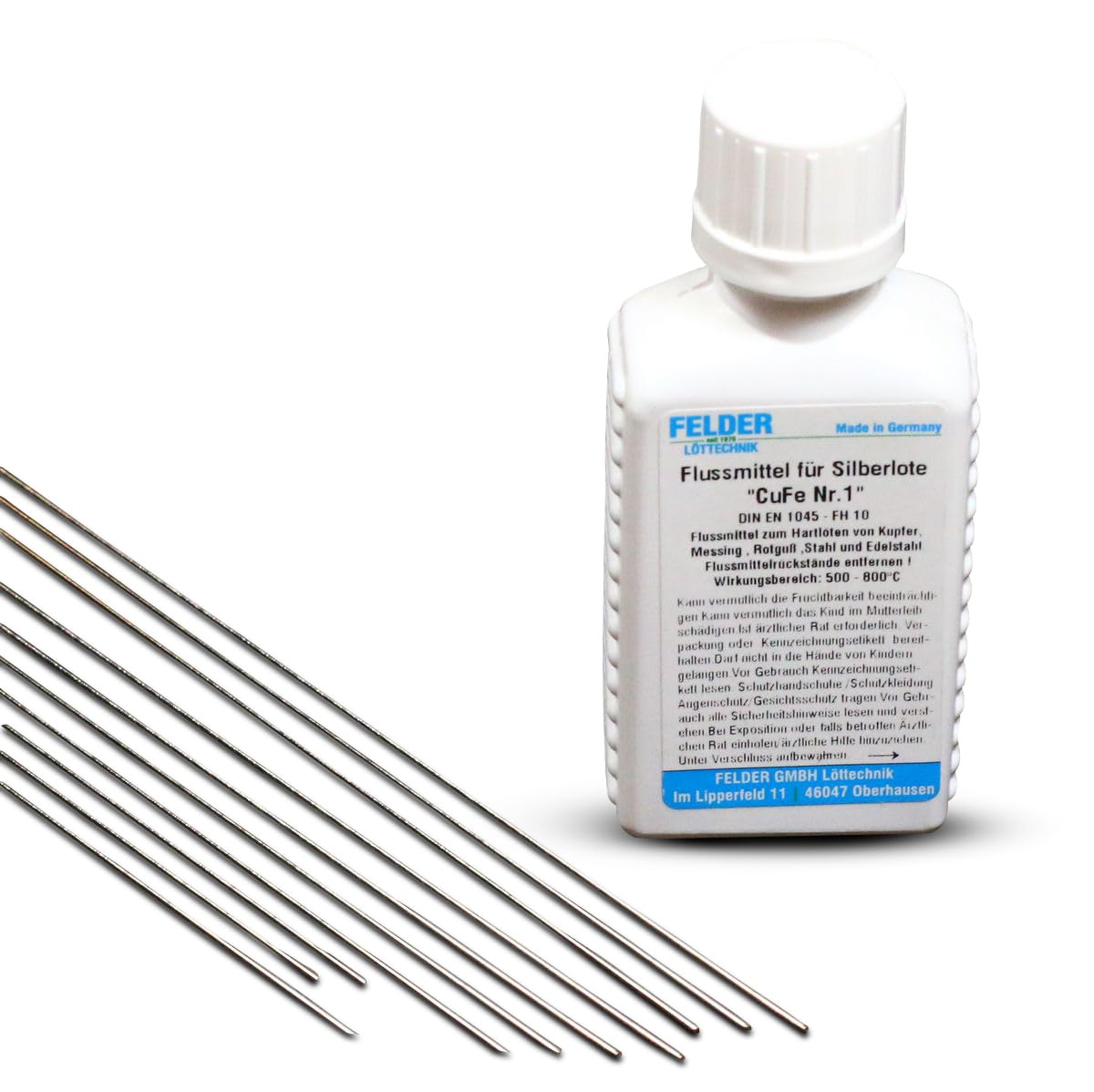 10 silver solder 1mm with flux 50ml for hard soldering. Silver hard solder with 55% silver content L-Ag55Sn. Silver solder rods 500mm long.