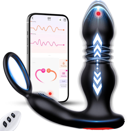 Anal plug sex toy for men, anal dildo vibrator, prostate stimulator massage device, butt plug penis ring thrust dildo app remote control butt plug with 7 vibration modes and 7 thrust modes.
