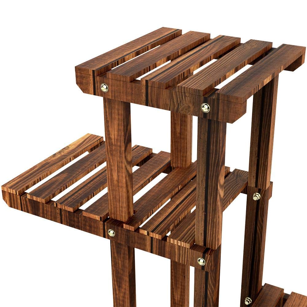 Yaheetech Plant Stand with Wheels, 4-Tier Plant Shelf for Balcony, Flower Stand, Flower Steps, Solid Wood, for Indoor & Outdoor, 124 x 33 x 80 cm.