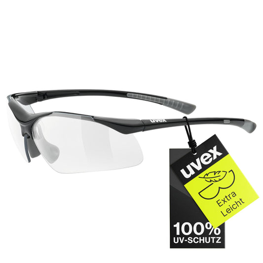 uvex sportstyle 223 - Sports glasses for men and women - 100% UVA, B, C protection - pressure-free fit & perfect grip - black grey/clear - one size