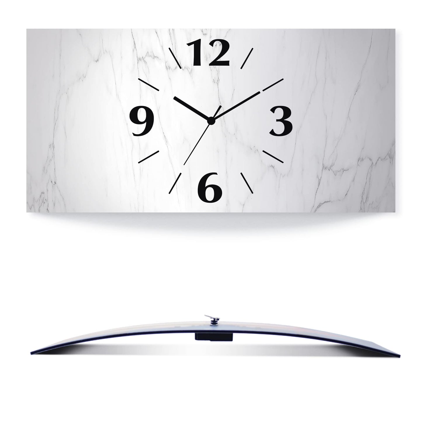 ARTLAND wall decoration wall clock without ticking noises Aluminum radio clock analog radio clock 60x30 cm White marble stone look U1RF