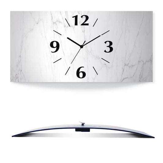 ARTLAND wall decoration wall clock without ticking noises Aluminum radio clock analog radio clock 60x30 cm White marble stone look U1RF