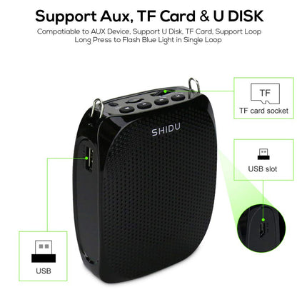 Voice Amplifier Wireless Portable Voice Amplifier Original Shidu PA System Speaker with Headset Microphone 10W Rechargeable Speaker for Teachers Tour Guide Sports Trainer