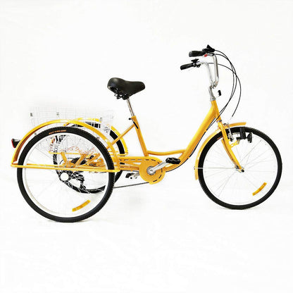 MINUS ONE adult tricycle Bicycle with 3 wheels Seniors' bike Cargo bike 24" 6-speed gear shift (yellow with lights)