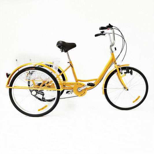MINUS ONE adult tricycle Bicycle with 3 wheels Seniors' bike Cargo bike 24" 6-speed gear shift (yellow with lights)