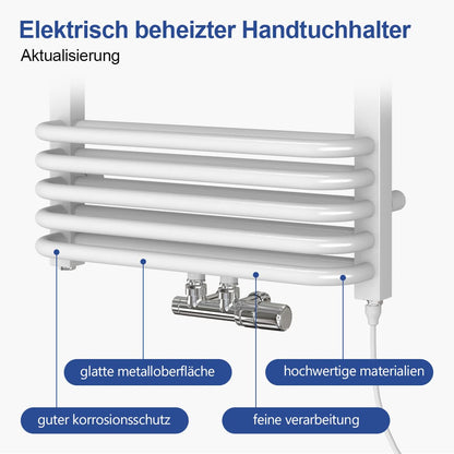 Meykoers electric towel radiator with heating element, 736 x 500mm white. Central connection for electricity and water. Bathroom heater towel dryer towel warmer.