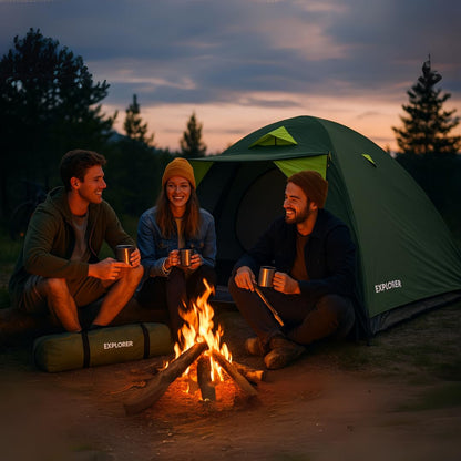 Explorer tent igloo 3 double roof dome tent with awning igloo tent 3-4 people 240 x 110 x 130 cm 1500mm water column weather-protected entrance outdoor hiking family camping green