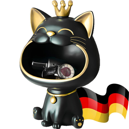 BLOOOK Laughing Cat Figurine Statue, Maneki Neko Fortune Cat Sculpture, Kawaii Cat Decor Gift, Key Tray, Jewelry Tray, Modern Decor for Living Room Home Entryway Furniture (Black)