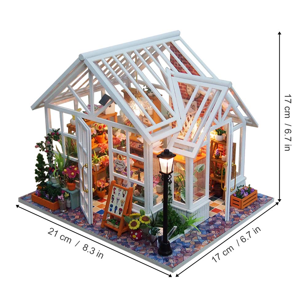 GuDoQi DIY Dollhouse Miniature Kit, 3D Wooden Dollhouse Kit with Furniture and Music and LED Light, Craft Miniature Model Kits for Women and Collectors, Beautiful Flower Shop