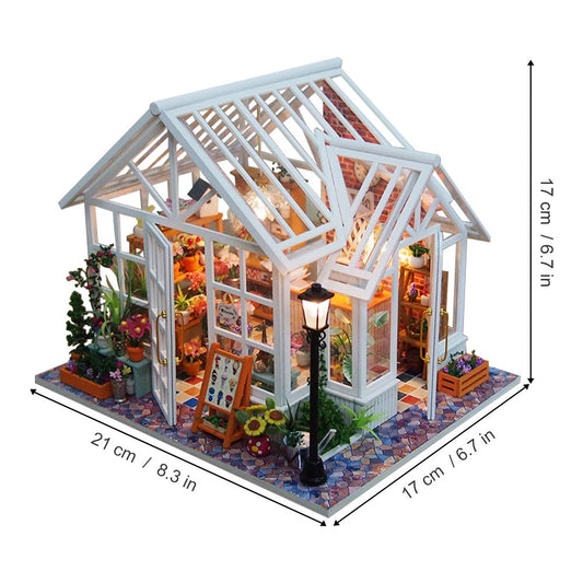 GuDoQi DIY Dollhouse Miniature Kit, 3D Wooden Dollhouse Kit with Furniture and Music and LED Light, Craft Miniature Model Kits for Women and Collectors, Beautiful Flower Shop