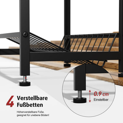 Rainsworth narrow beverage crate shelf in black with metal grid holder, 33W x 50D x 98H cm. Holds 2 crates with adjustable feet. Small beverage shelf.