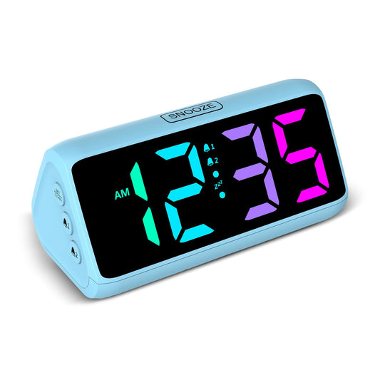 Loud alarm clock for heavy sleepers, Digital Alarm Clock with Colorful Display, Dual alarms, 5 brightness levels, 4 volume levels, Snooze function, Bedside Alarm Clock for kids, teens, seniors, and heavy sleepers.