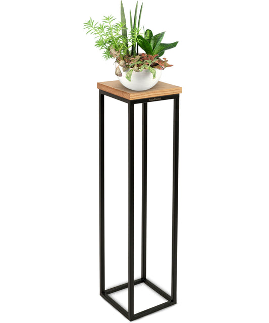 wood4home® Decorative stand made of solid oak wood I Natural oiled flower stand I Height: 90 cm I Decorative column with steel frame I Fully assembled and oiled