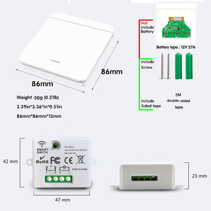 This RC radio light switch, radio transmitter security switch, and receiver controller 10A, easy installation for lamps up to 1500W.
