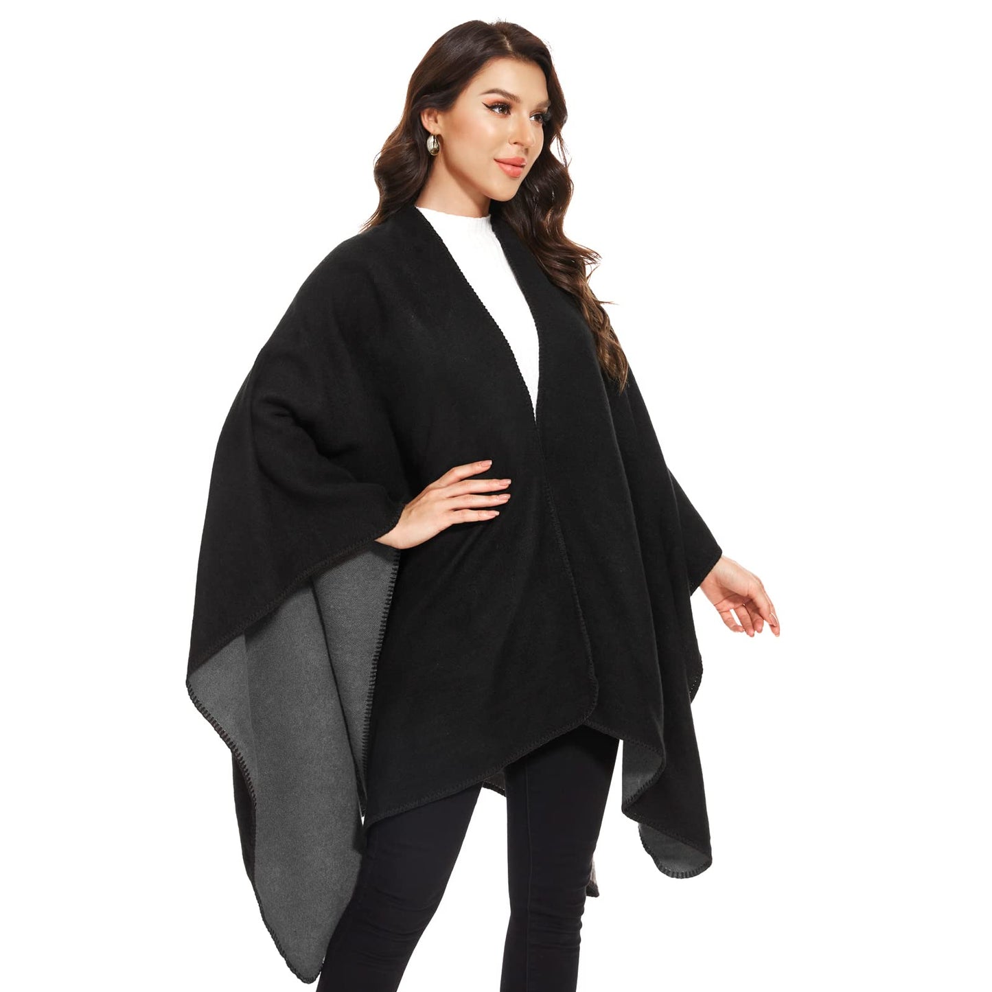Colornival Women's Winter Poncho - Warm Elegant Blanket Cape Knitted Coat Scarf - Gift for Birthday Christmas (Black)