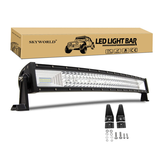 SKYWORLD 32 inch 80cm 405W LED work light bar curved, 12V 24V auxiliary light for car SUV off-road ATV truck tractor vehicles 4x4 waterproof light bar for car.