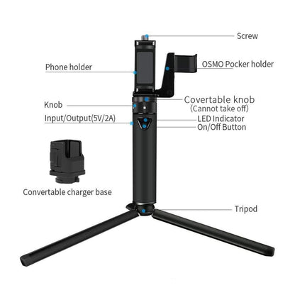 Smatree portable charging station with tripod for DJI OSMO Pocket 2/DJI OSMO Pocket, smartphone holder, accessories for Osmo Pocket and smartphone.