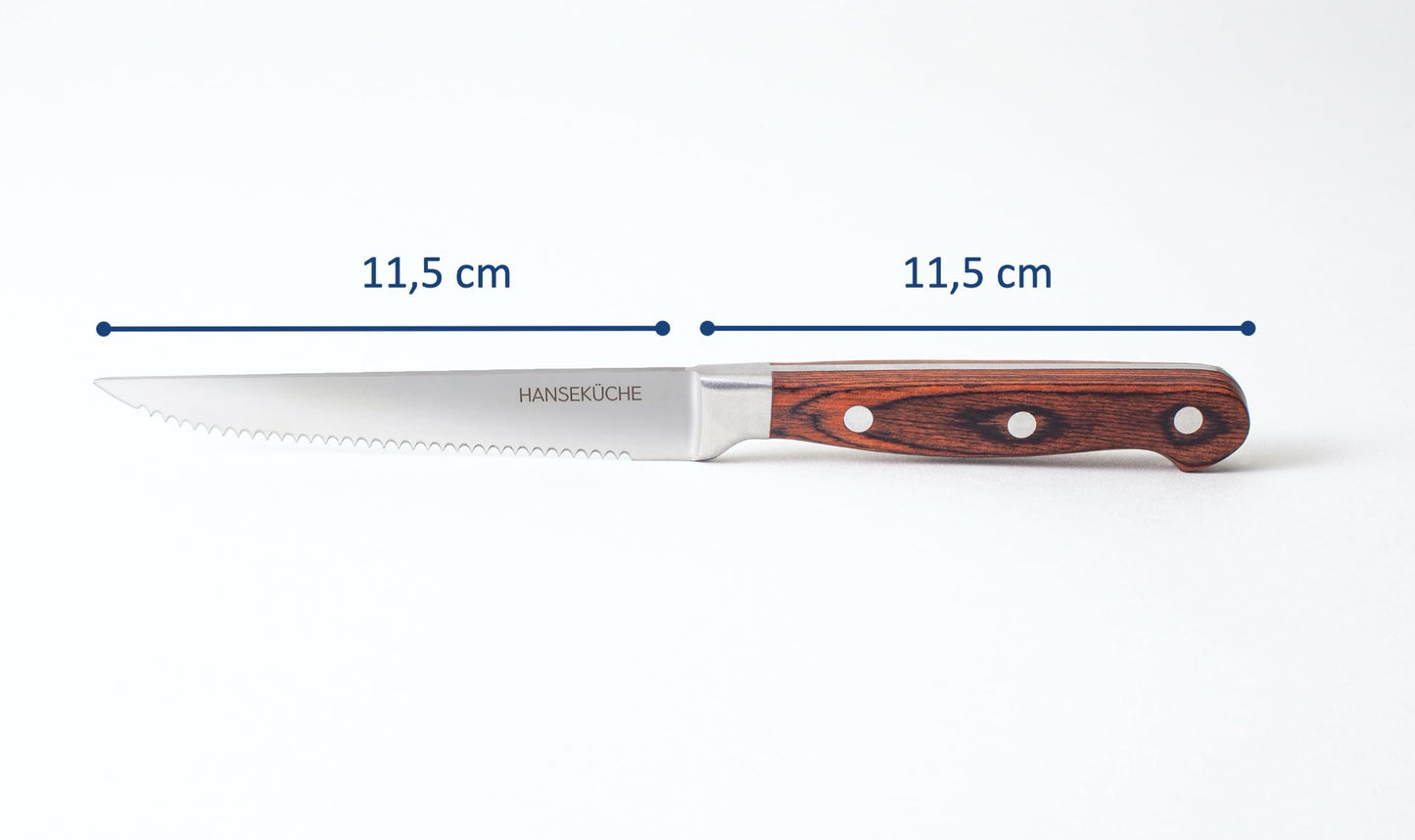 Hanseatic Kitchen Steak Knife Set - 6 High-Quality Steak Knives with Wooden Handles - Elegant Cutlery Set made of stainless special blade steel with serrated edge and gift box (Brown)