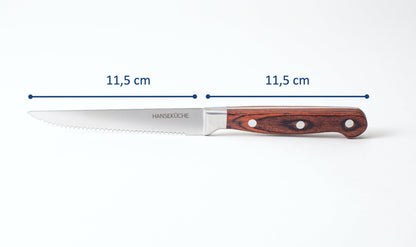 Hanseatic Kitchen Steak Knife Set - 6 High-Quality Steak Knives with Wooden Handles - Elegant Cutlery Set made of stainless special blade steel with serrated edge and gift box (Brown)