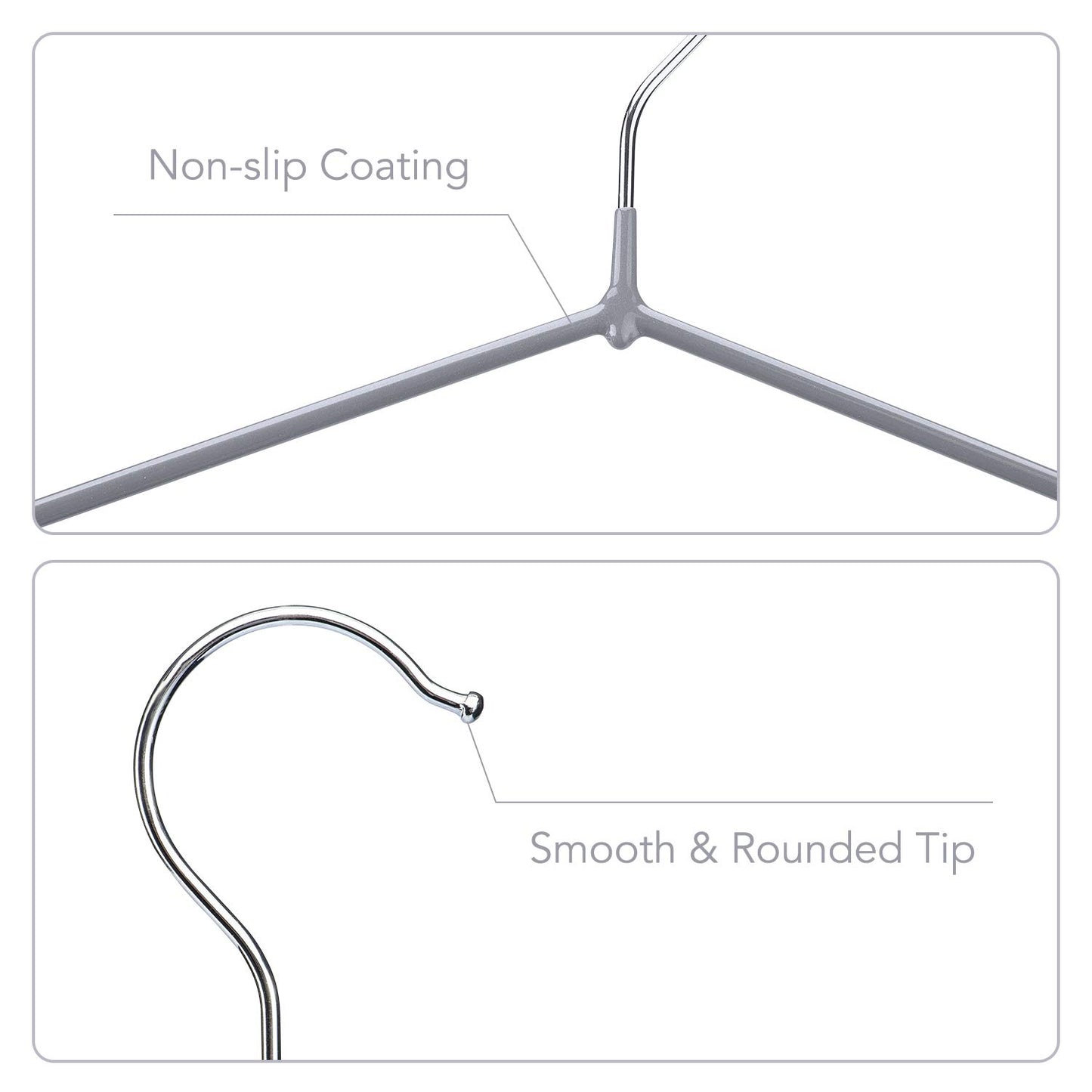 HOUSE DAY 40 Pack Gray Hangers Rubber Coated Metal Wire Hangers Non-Slip Space Saving Thin 0.4cm Thick