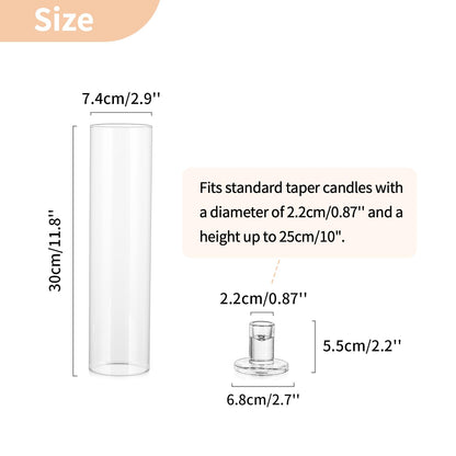 NUPTIO glass cylinder for candles candle holder clear glass - set of 2 candle stands for taper candles taper candle holder tall bottomless cylinder shade wedding party table centerpiece decor