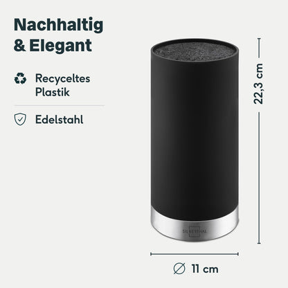 SILBERTHAL Universal Knife Block without Knives - removable bristle insert - storage for up to 10 knives - Black - Recycled plastic with stainless steel ring