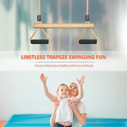 Lyndwin Trapeze Swing, Kids Wooden Multifunction Adjustable Swing with Soft Sponge Handle Indoor Outdoor Children's Trapeze Swing up to 100 kg (42cm)